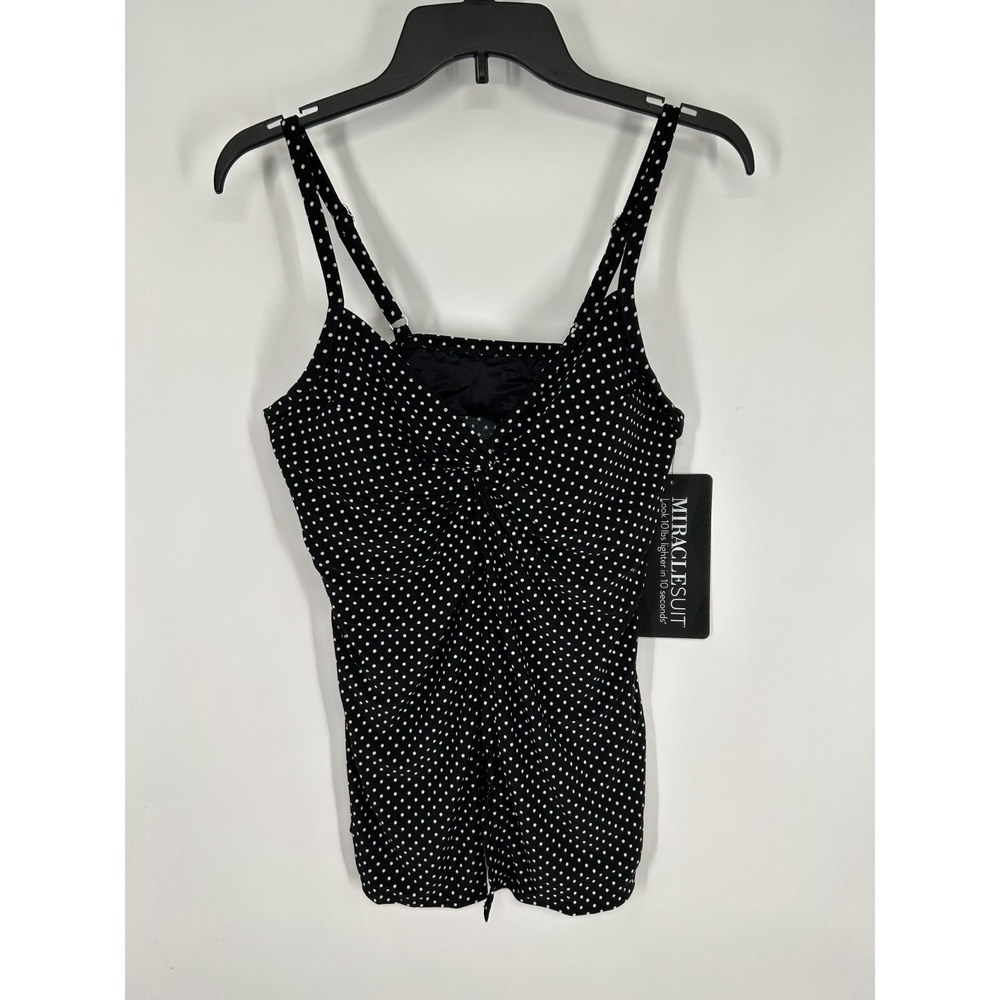 Miraclesuit Pin Point Love Knot Swimwear Women's Size 12 Black Polka Dot 6518547